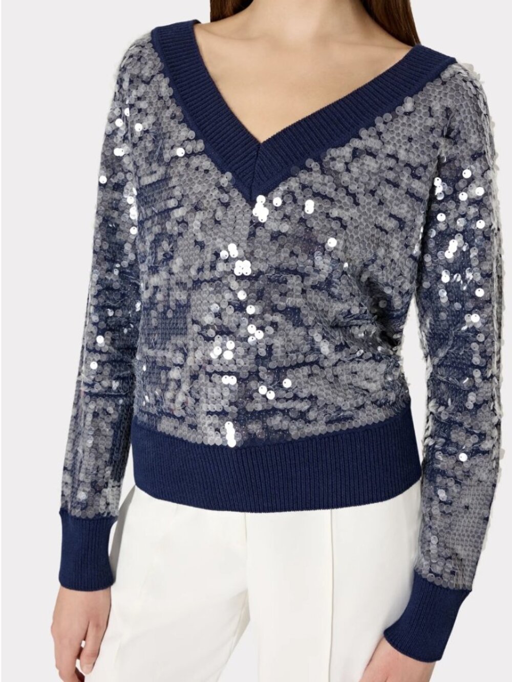 Milly Navy Blue Sequin Sweater, Size Small NWOT